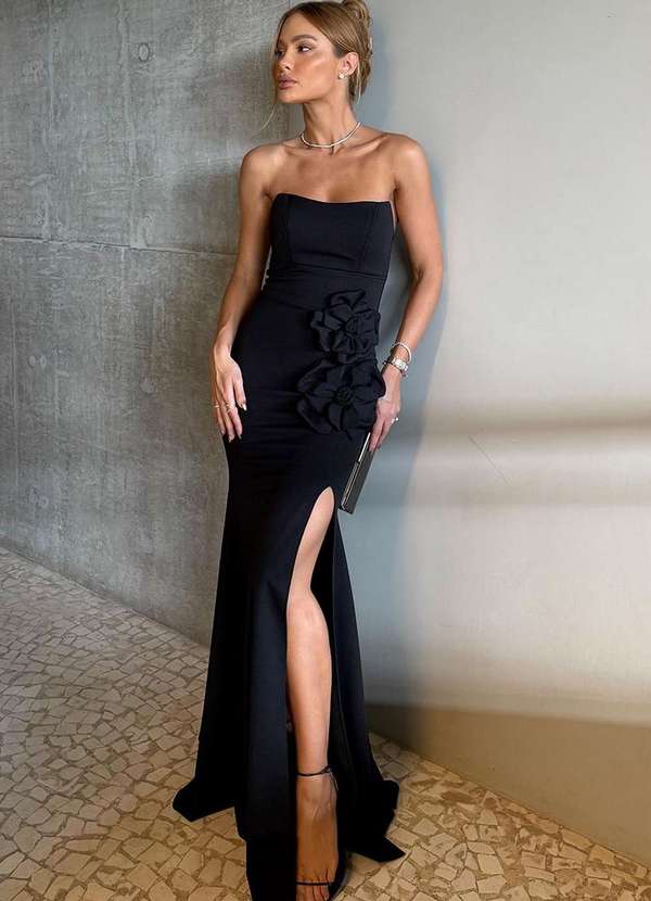 Dot Clothing - Vestido Longo Dot Clothing Tqc com Flor Preto 6