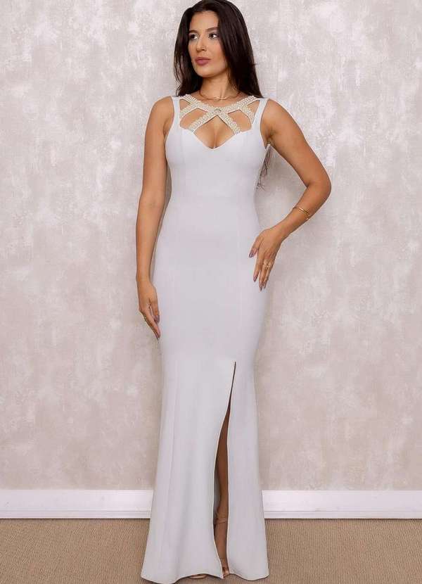 Miss Misses - Vestido Longo Miss Misses Det Perolas Branco