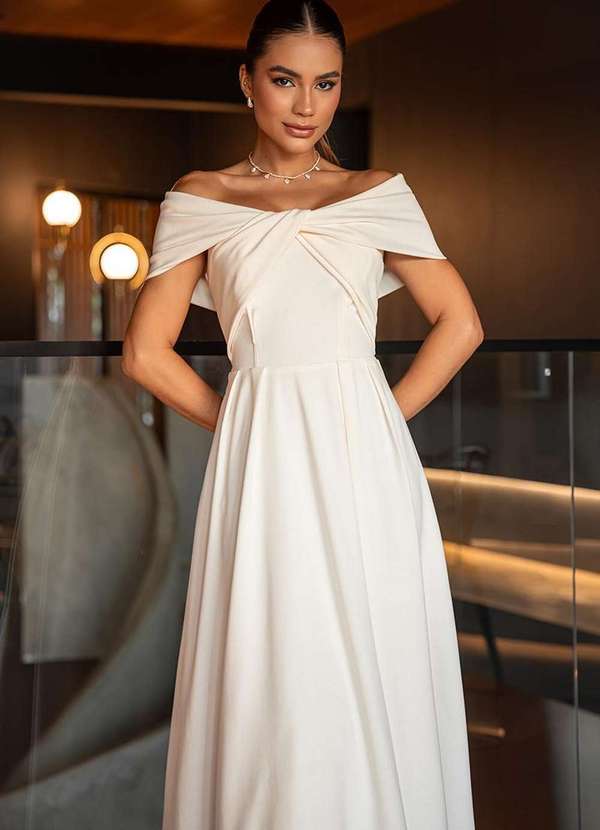 Dot Clothing - Vestido Longuete Dot Clothing Cleo Ombro a Ombro Branco 3