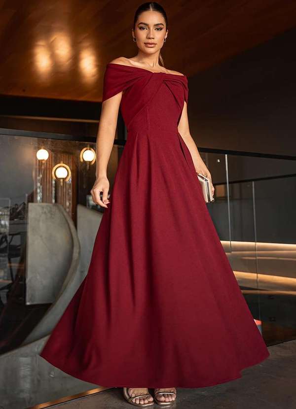 Dot Clothing - Vestido Longuete Dot Clothing Cleo Ombro a Ombro Vermelho