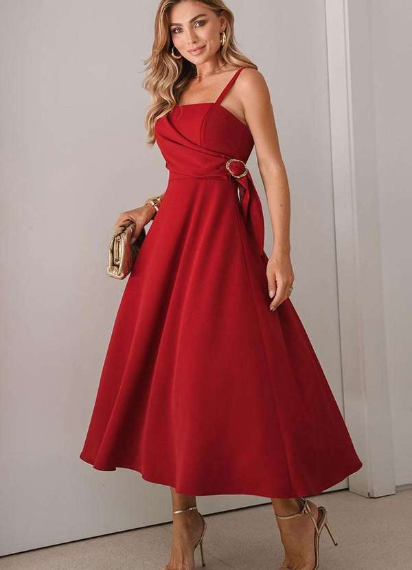 Miss Misses - Vestido Luciana Transpassado c/ Detalhe Fivela Vermelho