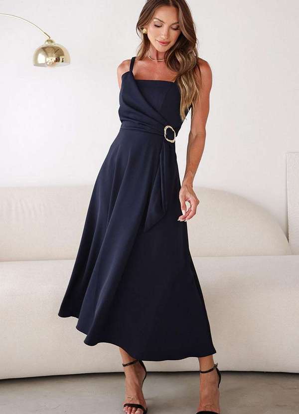 Miss Misses - Vestido Luciana Transpassado c/ Detalhe Fivela Azul