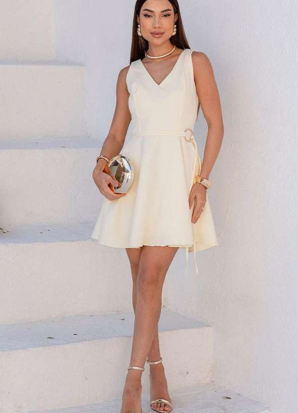 Miss Misses - Vestido Luiza Decote V C/Detalhe Cinto Amarelo