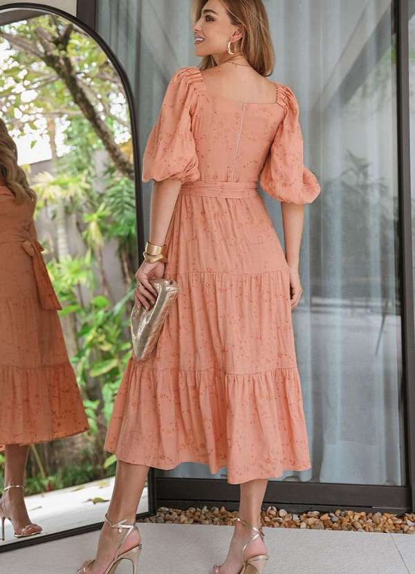 Miss Misses - Vestido Marcela Laise Manga 3/4 e c/ Faixa Marrom 2