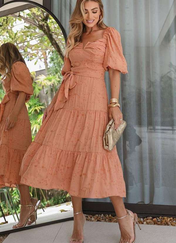 Miss Misses - Vestido Marcela Laise Manga 3/4 e c/ Faixa Marrom 3