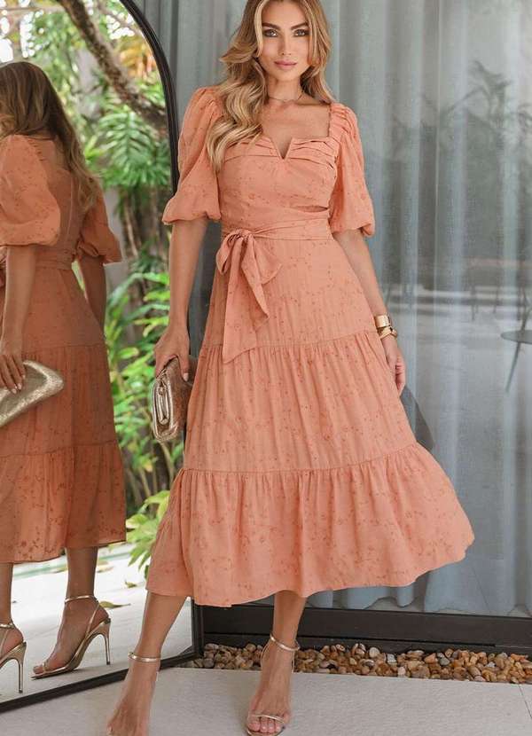 Miss Misses - Vestido Marcela Laise Manga 3/4 e c/ Faixa Marrom 4