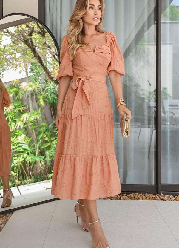 Miss Misses - Vestido Marcela Laise Manga 3/4 e c/ Faixa Marrom 5