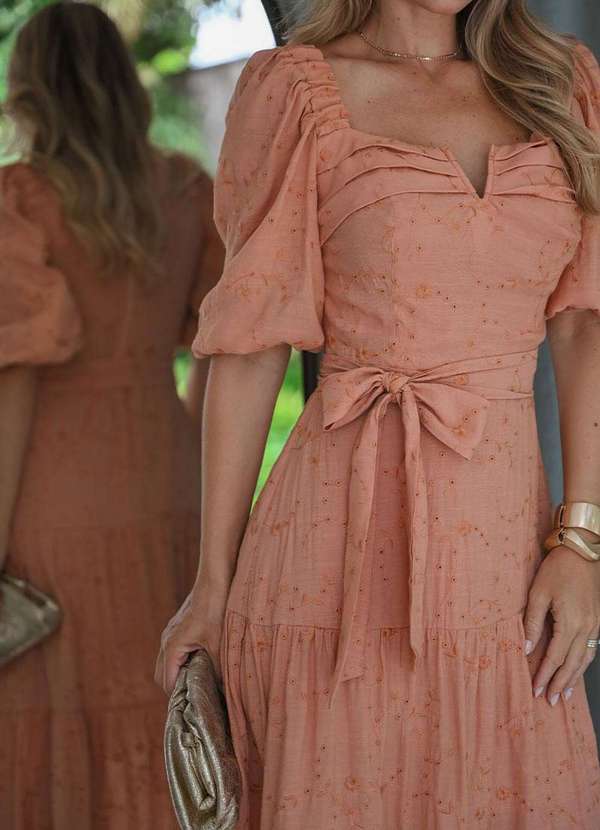 Miss Misses - Vestido Marcela Laise Manga 3/4 e c/ Faixa Marrom 7