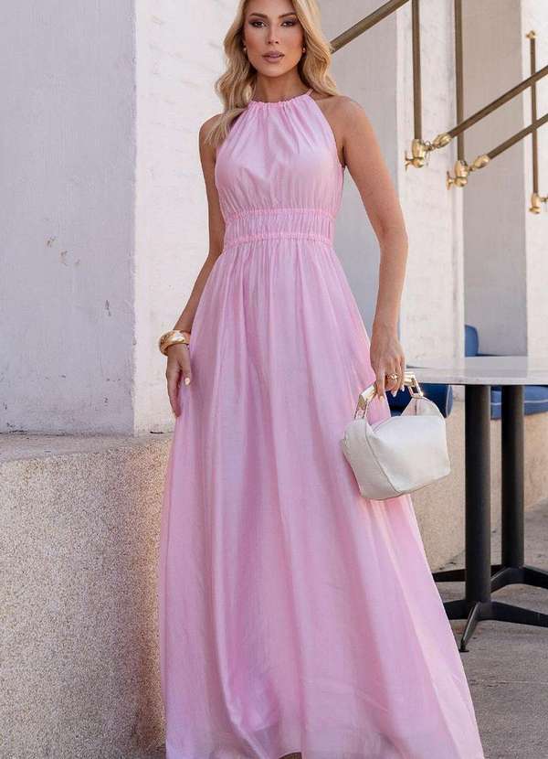 Miss Misses - Vestido Micaela Longo C/Franzido Cintura Rosa