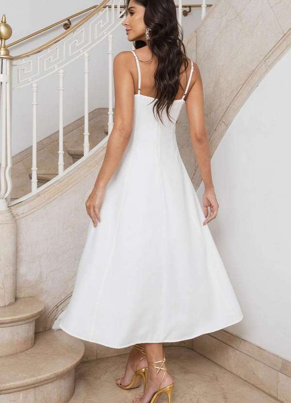 Vestido Midi Amanda Detalhe Vazado com Bolsos Branco - Dress Us