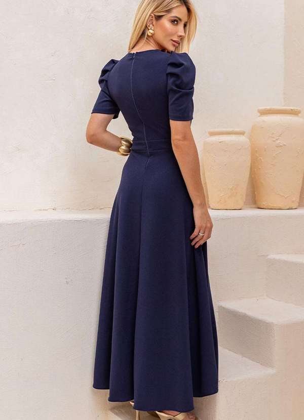 Miss Misses - Vestido Midi Bruna Manga Bufante c/ Barbatana Azul 2