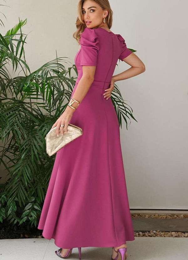 Miss Misses - Vestido Midi Bruna Manga Bufante c/ Barbatana Roxo 2