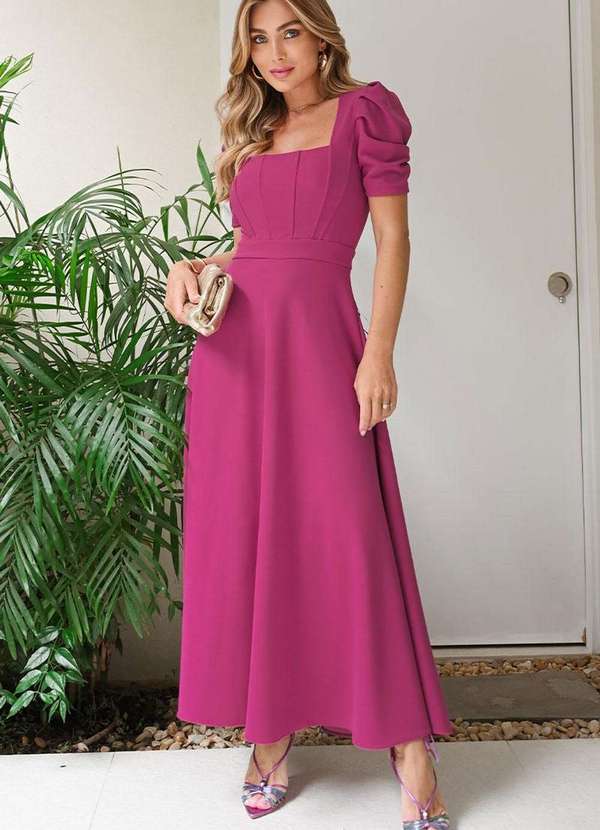 Miss Misses - Vestido Midi Bruna Manga Bufante c/ Barbatana Roxo 3