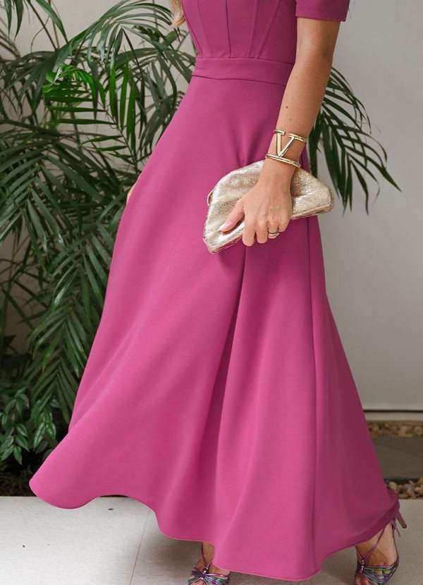 Miss Misses - Vestido Midi Bruna Manga Bufante c/ Barbatana Roxo 6