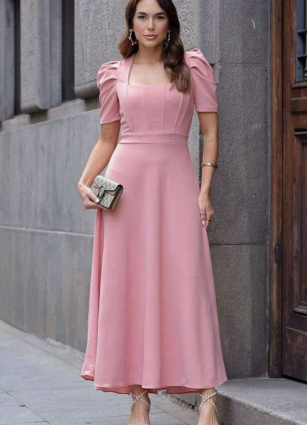 Transpassado Vestido Manga Bufante Lurex Miss Misses Vestido Midi