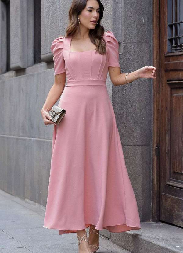 Linho Vestido Longo Manga Bufante Vestido Glória Longo De Renda