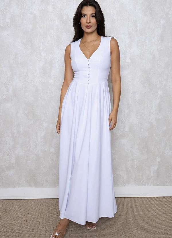 Dot Clothing - Vestido Midi Dot Clothing Clara Det Botoes Branco