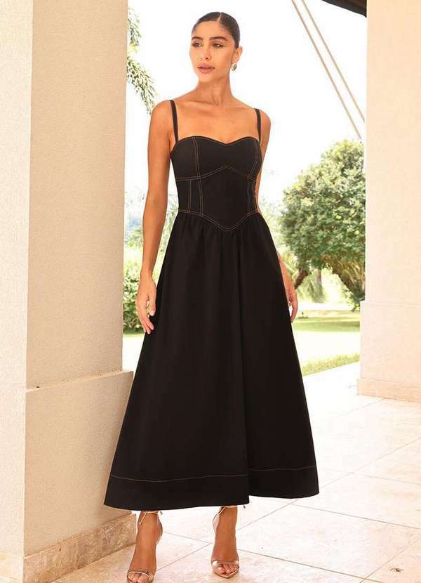 Dot Clothing - Vestido Midi Dot Clothing Natalie Preto