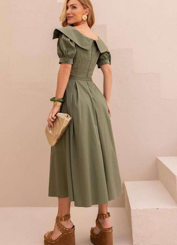 Miss Misses - Vestido Midi Karen c/ Gola e c/ Faixa Verde 2