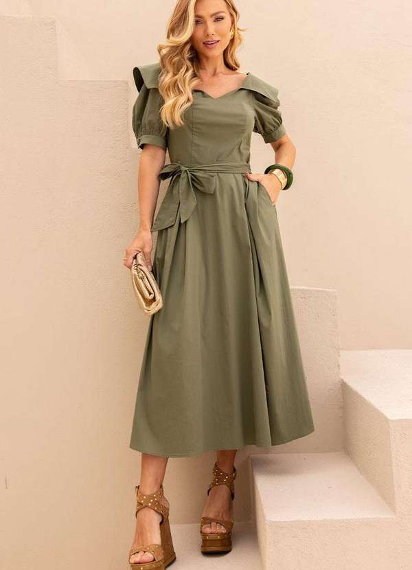 Miss Misses - Vestido Midi Karen c/ Gola e c/ Faixa Verde 3