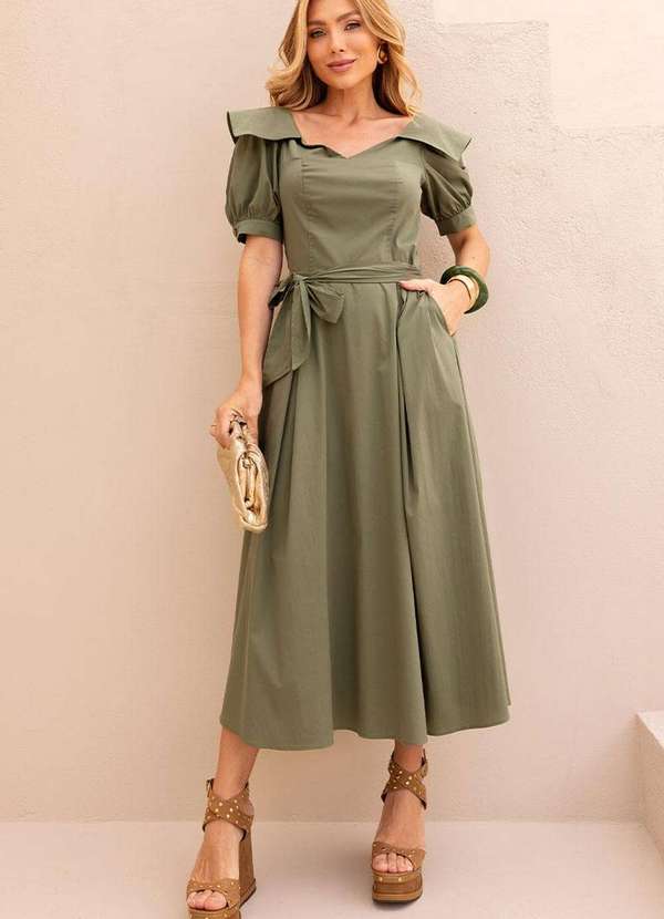 Miss Misses - Vestido Midi Karen c/ Gola e c/ Faixa Verde 4