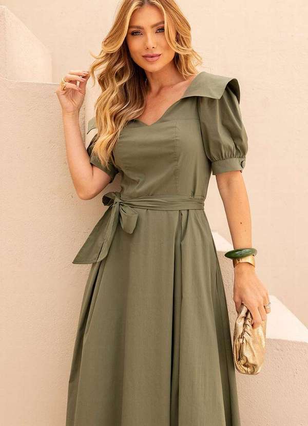 Miss Misses - Vestido Midi Karen c/ Gola e c/ Faixa Verde 5