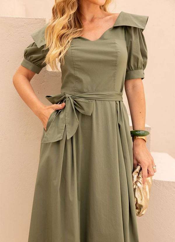 Miss Misses - Vestido Midi Karen c/ Gola e c/ Faixa Verde 6
