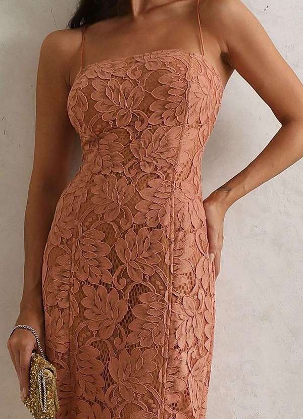 Miss Misses - Vestido Midi Mariana Renda Alcas Finas Marrom 3