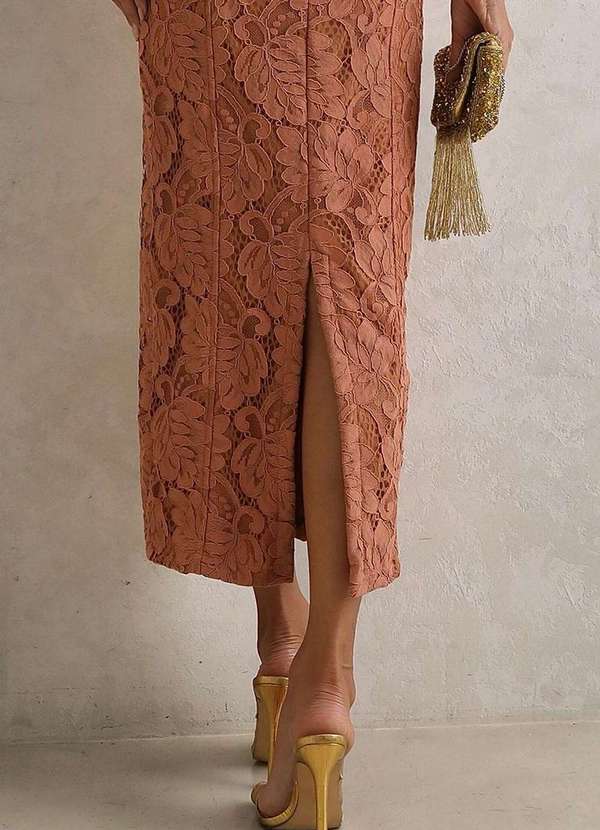 Miss Misses - Vestido Midi Mariana Renda Alcas Finas Marrom 5