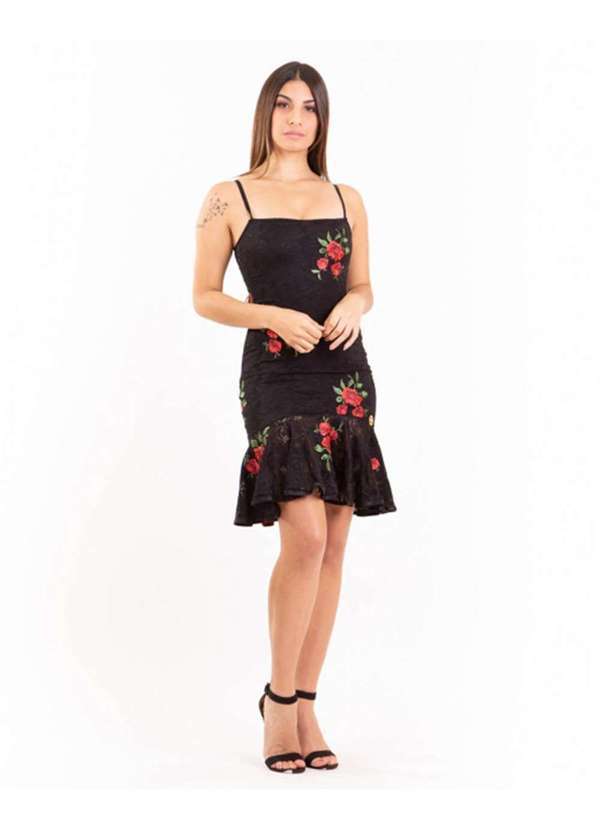 Miss Misses - Vestido Miss Misses Bordado de Renda Preto Preto