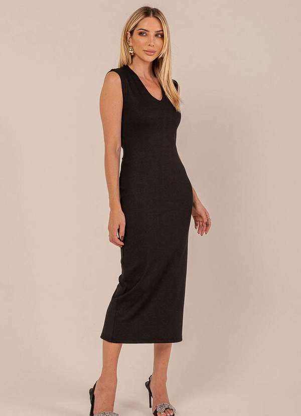 Miss Misses - Vestido Miss Misses Canelado Dec V Preto Preto 4