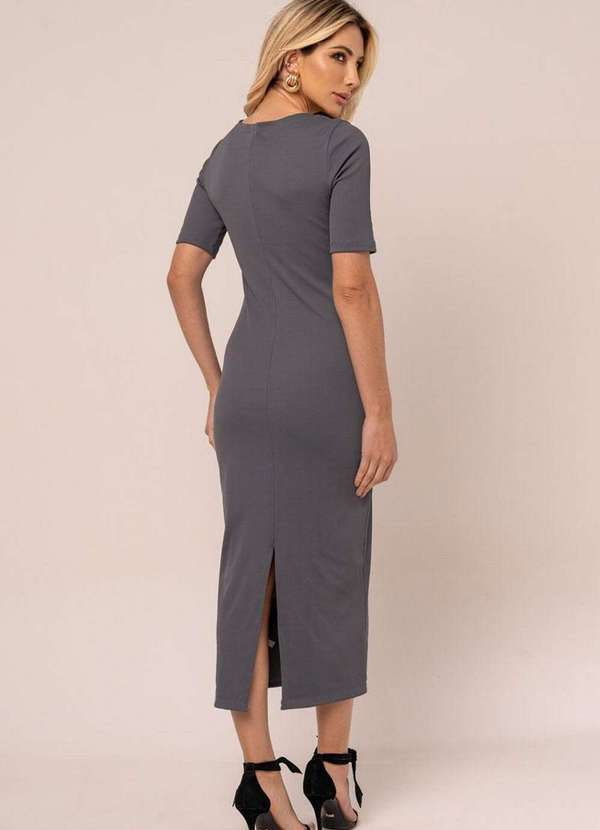 Miss Misses - Vestido Miss Misses Canelado Md Decote V Chumbo Cinza 2