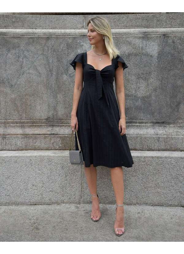 Miss Misses - Vestido Miss Misses com Laco com Ziper Preto Preto