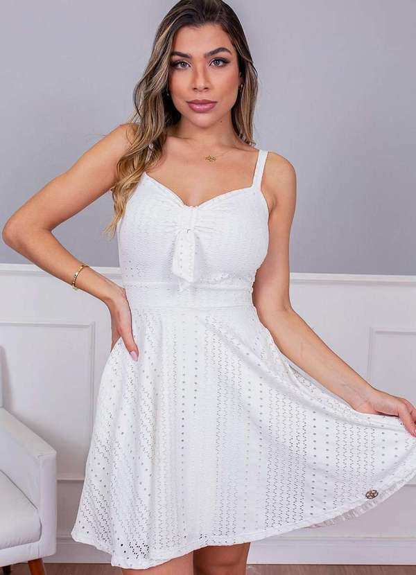 Miss Misses - Vestido Miss Misses com Laco Decote Branco