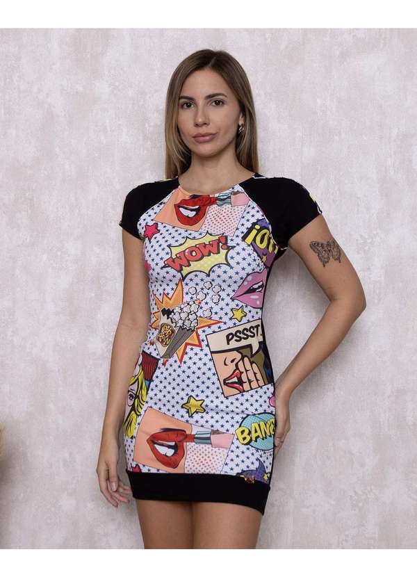 Miss Misses - Vestido Miss Misses com Pop Arte com Detalhe Preto 1