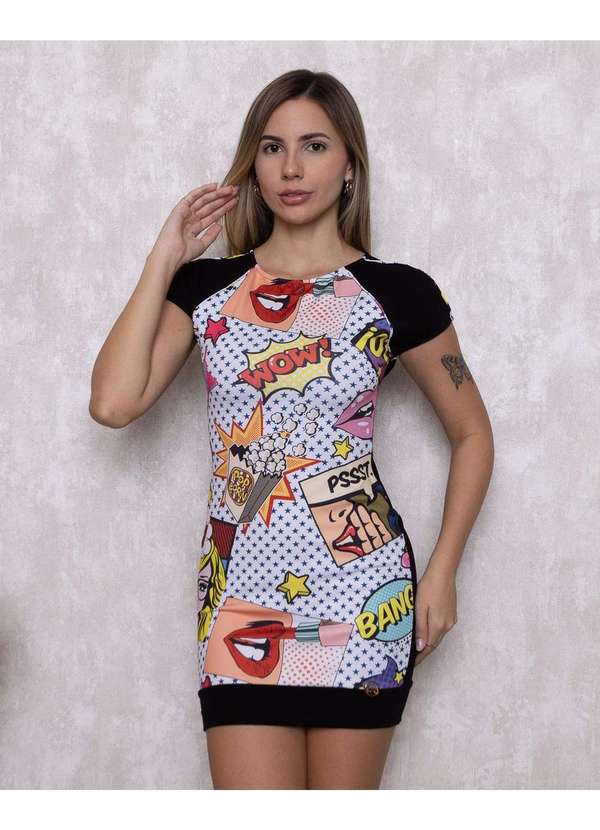 Miss Misses - Vestido Miss Misses com Pop Arte com Detalhe Preto 5