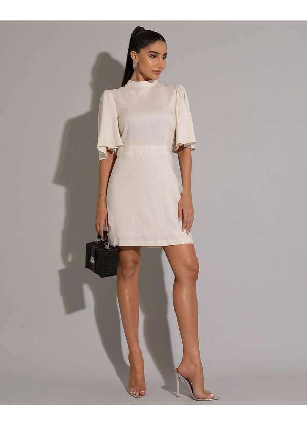 Miss Misses - Vestido Miss Misses Curto Linho Manga Sino Off White Branco 3