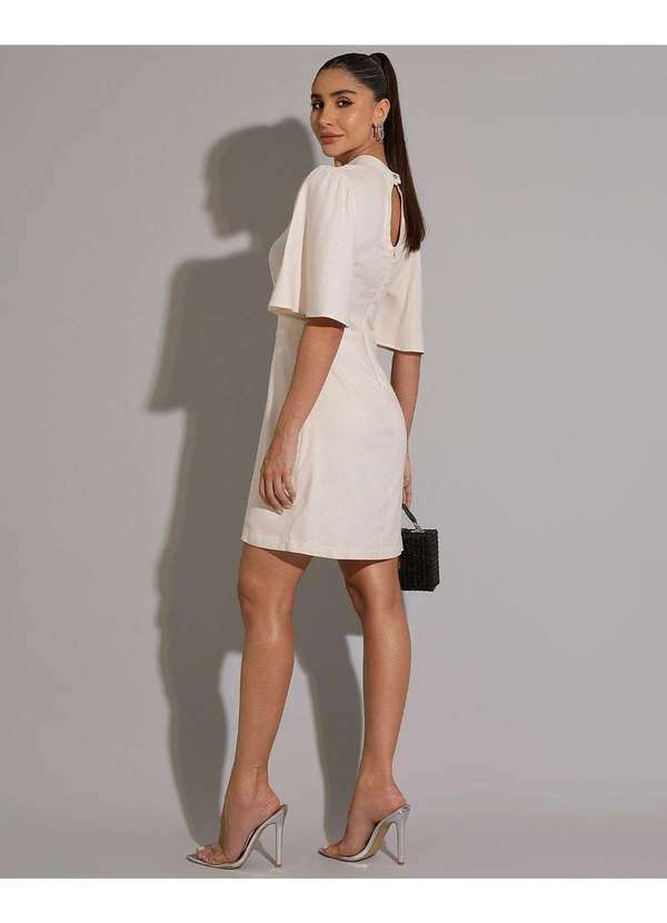 Miss Misses - Vestido Miss Misses Curto Linho Manga Sino Off White Branco 4