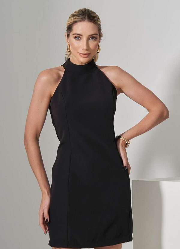 Miss Misses - Vestido Miss Misses Curto Tubinho Aberto Costas Preto Preto