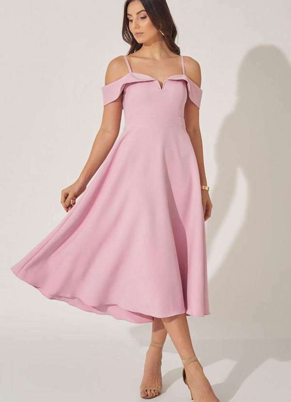 Miss Misses - Vestido Miss Misses Flavia Ombro a Ombro Rosa