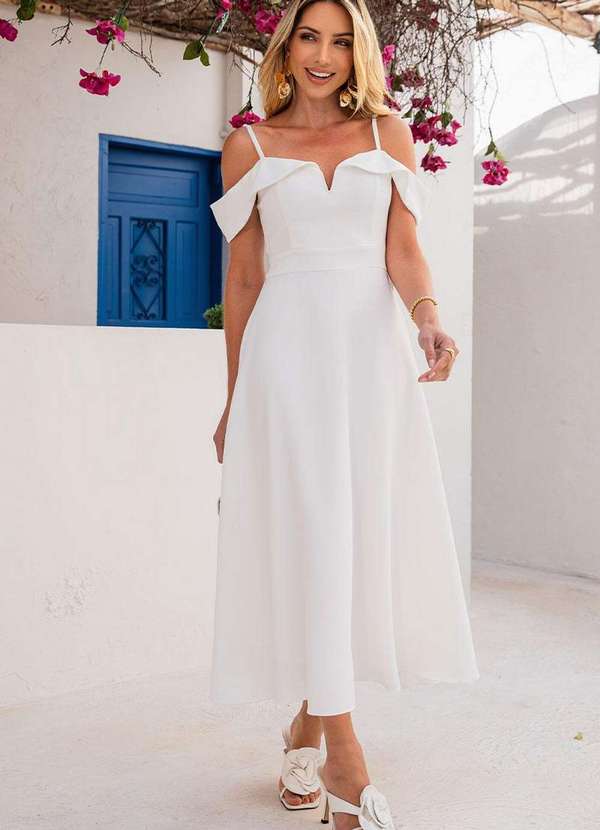 Miss Misses - Vestido Miss Misses Flavia Ombro a Ombro Branco