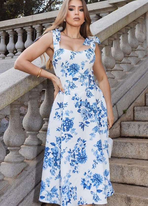 Miss Misses - Vestido Miss Misses Joyce Midi Estampado Azul 4