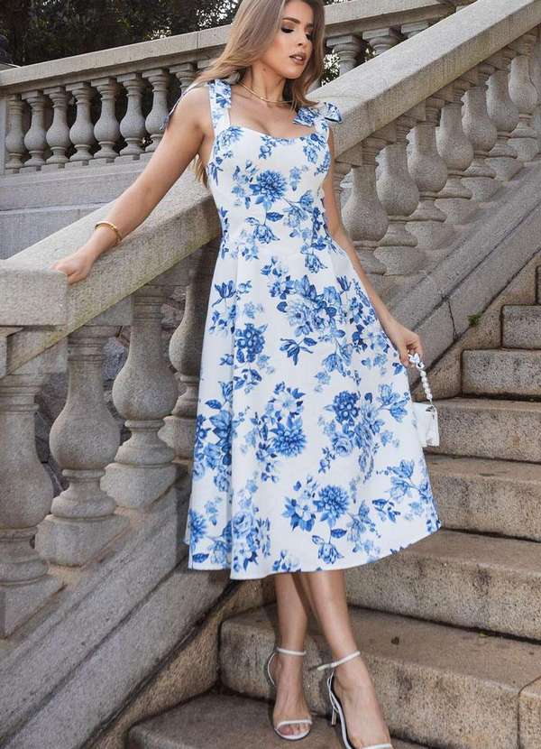 Miss Misses - Vestido Miss Misses Joyce Midi Estampado Azul 5