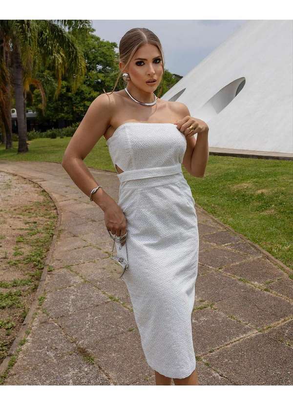 Miss Misses - Vestido Miss Misses Laise Abertura Lateral Off White Branco