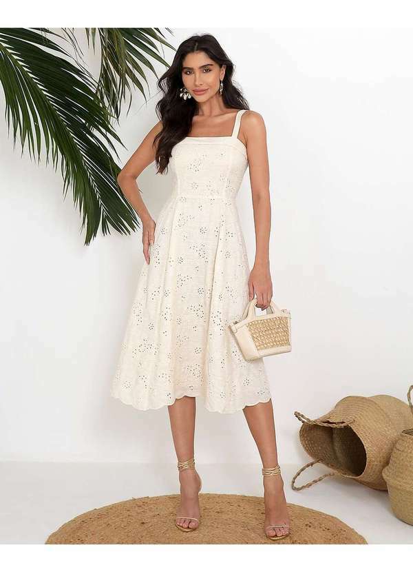 Miss Misses - Vestido Miss Misses Laise Rodado com Alca Bege Bege