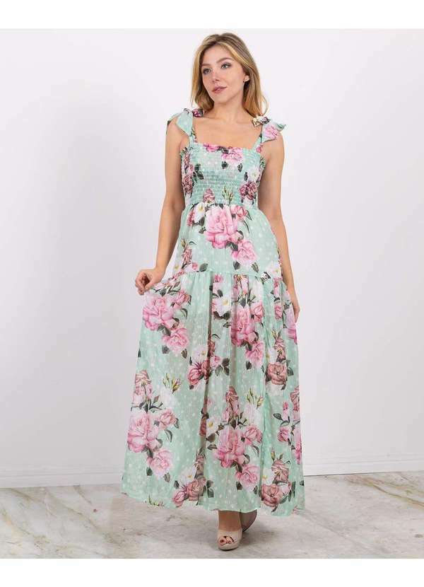 Miss Misses - Vestido Miss Misses Longo Chiffon com Lastex Verde Verde