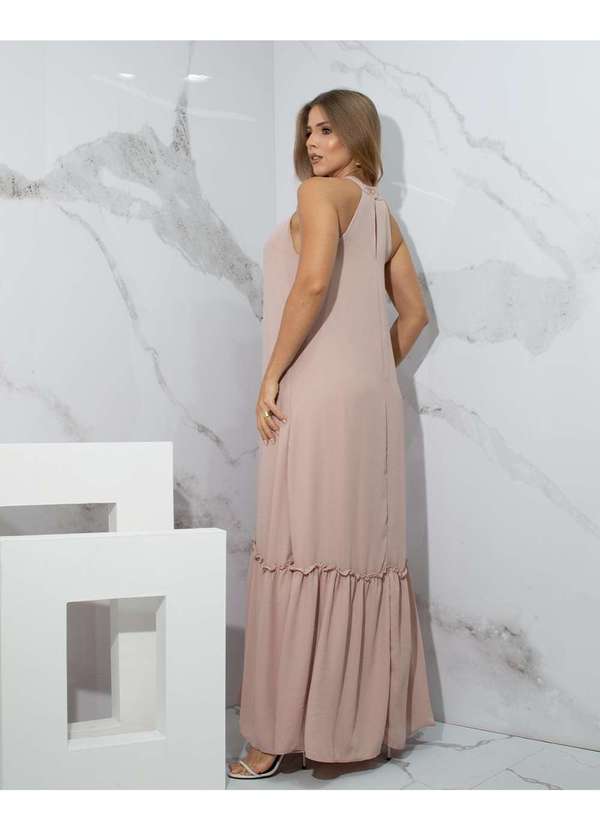 Miss Misses - Vestido Miss Misses Longo Chiffon Gola Alta Rose Rosa 2