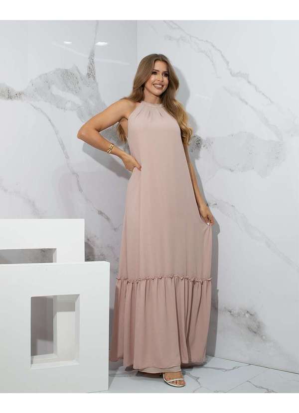 Miss Misses - Vestido Miss Misses Longo Chiffon Gola Alta Rose Rosa 3