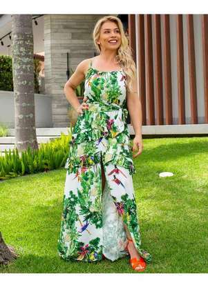 Miss Misses Vestido Miss Misses Longo com Estampa Tropical Verde Verde