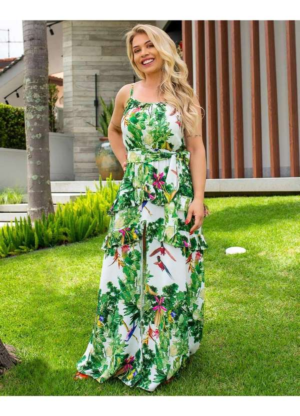 Miss Misses - Vestido Miss Misses Longo com Estampa Tropical Verde Verde 4